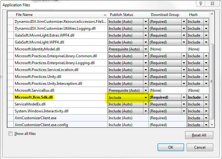 Change the trouble DLL's Publish Status from "Include (Auto)" to "Include".