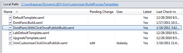 Download the DontPanicWithClickOncePublishBuild.xaml file and copy it into your solution's BuildProcessTemplates directory and add it to source control.