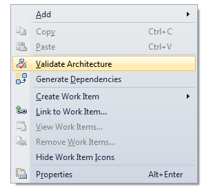 Right-clicking the Layer Diagram surface and selecting the Validate Architecture option or by enabling validation on build.
