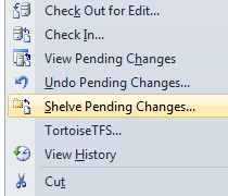 You can shelve pending changes (like a local check in) by right-clicking a file/project/folder/etc. and selecting Shelve Pending Changes.