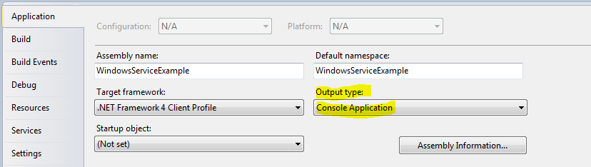 In Visual Studio 2010 you can easily change that behavior so you provide a command line argument when running the .exe, it will run the service like a console application.