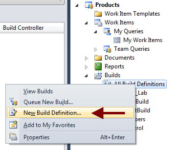 Your first step is to create a new Build Definition.