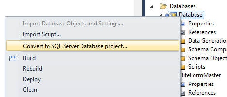 Right-click on the project in the Solution Explorer and select "Convert to SQL Server Database" project.