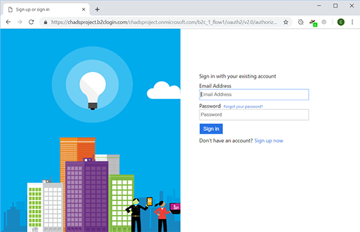 Azure B2C test sign in page