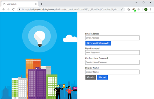 Azure B2C test sign in page