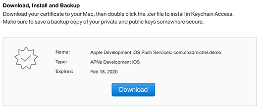 iOS Push Notifications - Download certificate