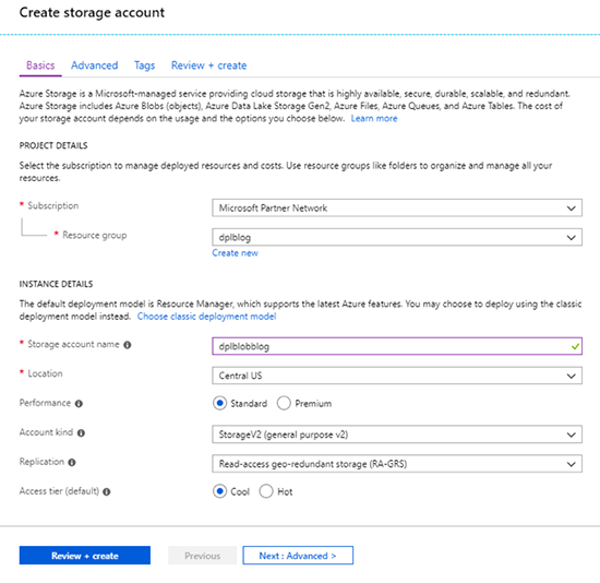 Create Azure Blog Storage Account