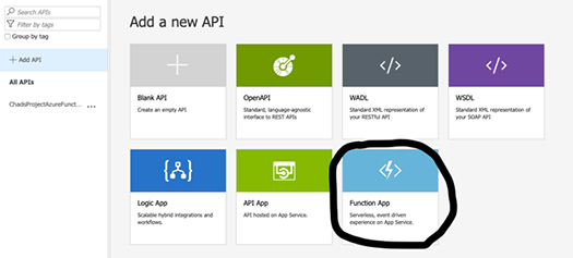 API Management is linked to a Function application