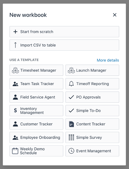 Creating a new Honeycode workbook