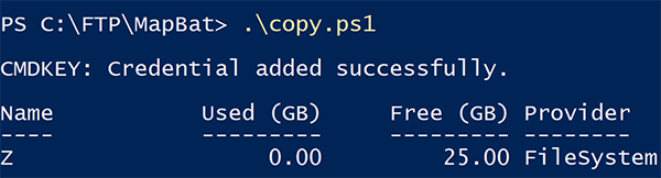 Test results in a PowerShell window