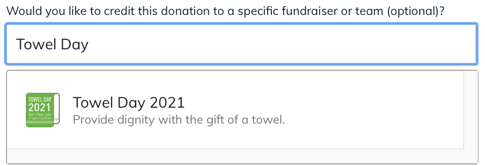 Choosing Towel Day on People's City Mission donation form