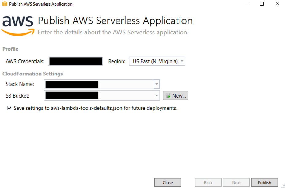 publish AWS serverless application