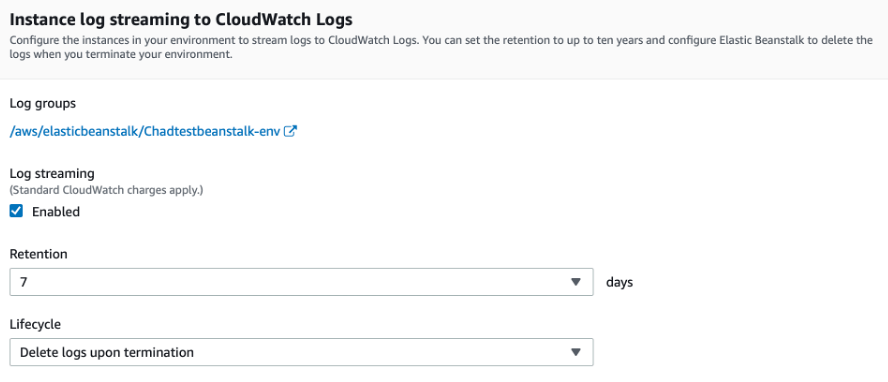 Enable instance log streaming