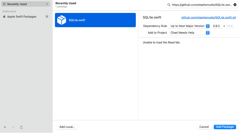 Adding the SQLite package