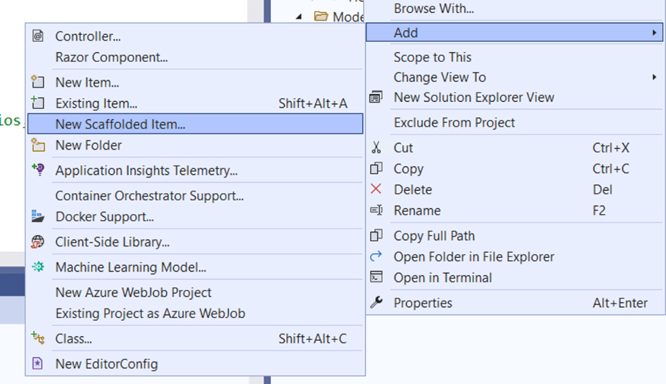 Creating a new scaffolded item