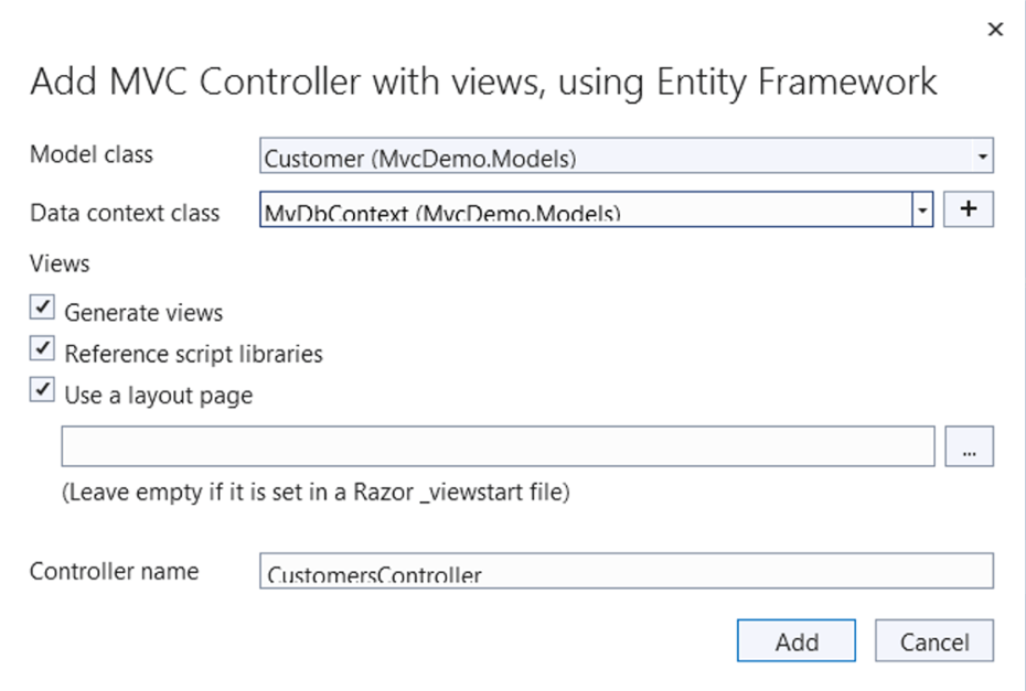 Stepping through the adding of a new scaffolded item