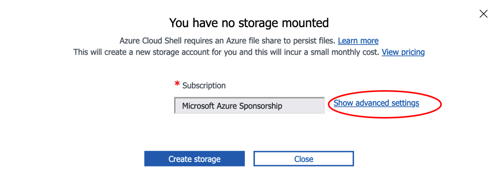 Creating storage for Azure Cloud Shell