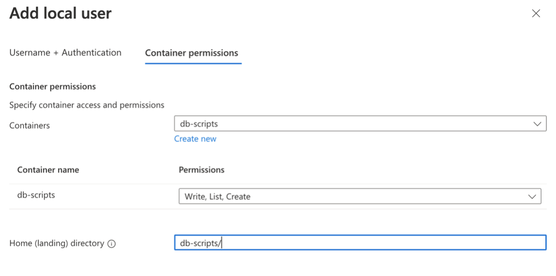 Container permissions tab when adding a local user