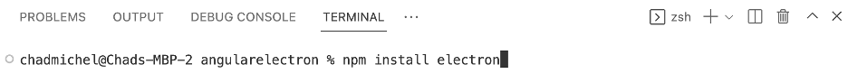 Using the terminal in VS Code to install Electron