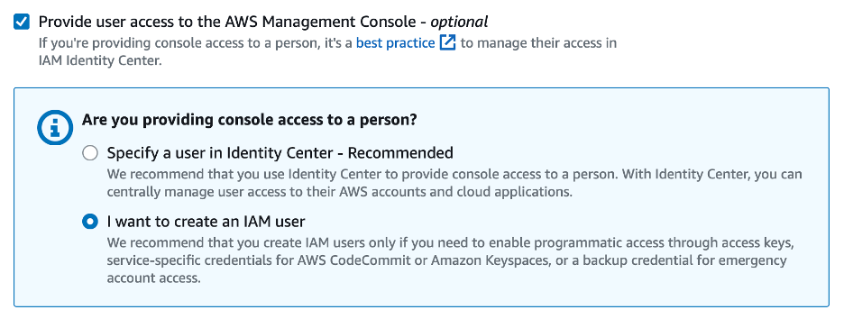 Provide user access option