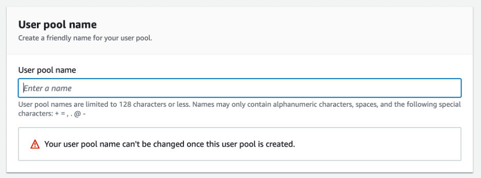 Entering the user pool name