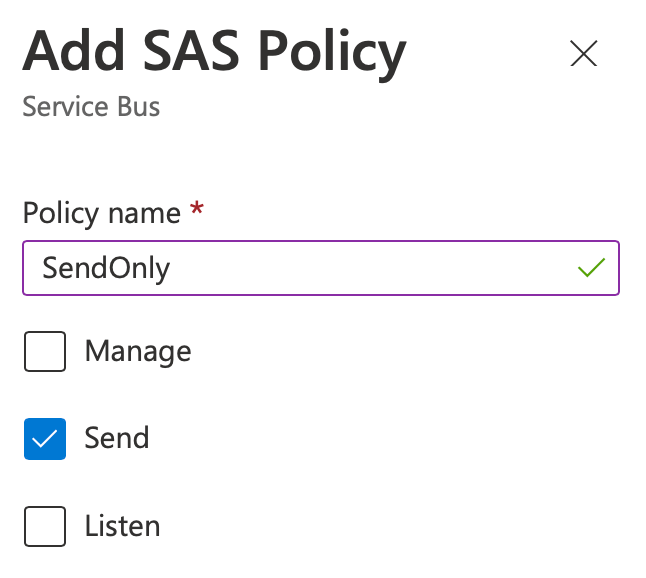 Creating a shared policy for only sending messages