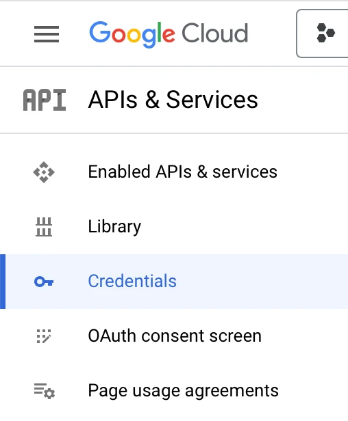 Google Cloud APIs & Services menu
