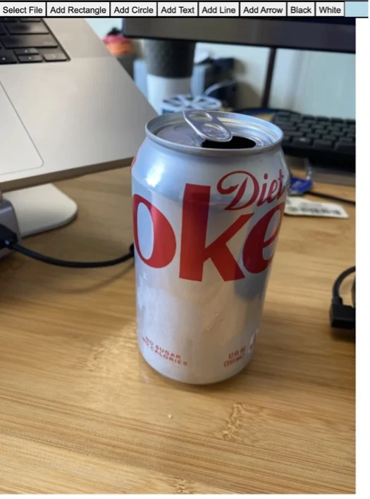 Demonstration of Konva - a photo of a soda can on Chad's desk
