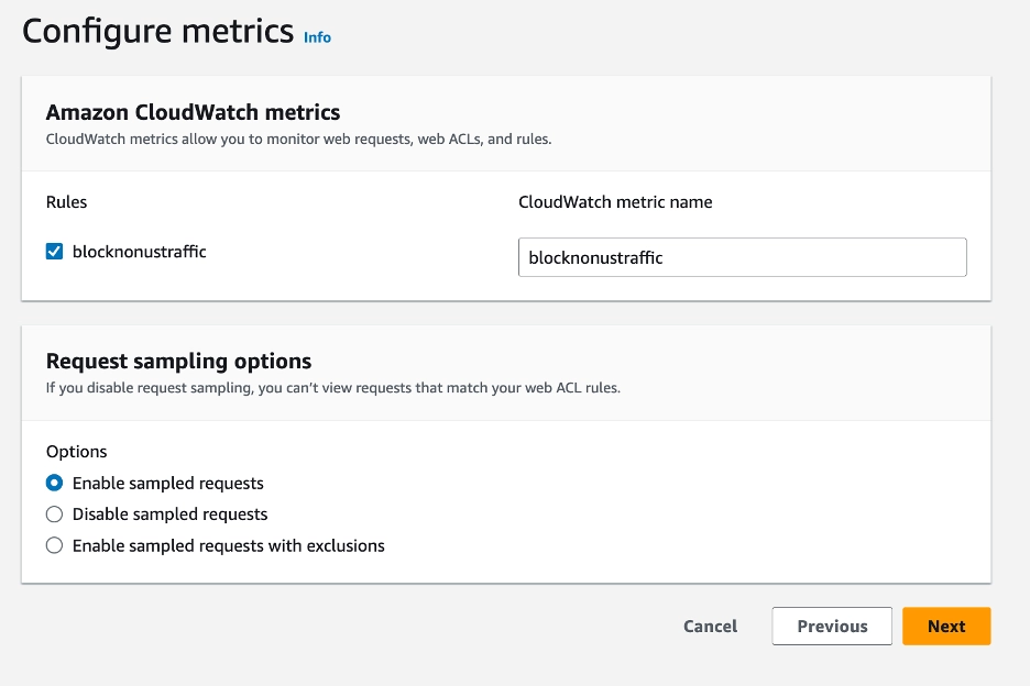 Configure metrics section in AWS